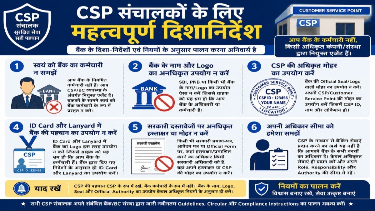 CSP संचालकों के लिए जरूरी नियम: बैंक Logo, मोहर और ID Card से जुड़ी Guidelines